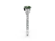 Solitaire Engagement Ring Setting for Fancy Green Cushion Cut Center with Widening Pave Band and Claw Prong Head in White Gold