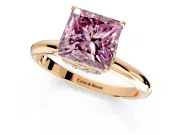 Hidden Halo Engagement Ring Setting for Fancy Pink Princess Cut Center with Plain Rounded Band and Prong Head in Rose Gold