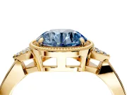 Cluster Engagement Ring Setting for Fancy Blue Round Cut Center with Milgrain Shoulder Clusters and Prong Head in Yellow Gold