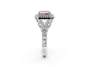 Double Halo Engagement Ring Setting for Fancy Pink Princess Cut Center with Narrow Pave Split Shank and Prong Head in White Gold