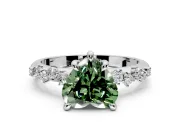 Solitaire Engagement Ring Setting for Fancy Green Heart-Shaped Center with Trailing Leaf Accent Band and Prong Head in Sterling Silver
