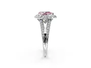 Halo Engagement Ring Setting for Fancy Pink Pear-Shaped Center with Two-Strand Split Shank and Prong Head in Platinum