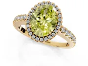 Accent Halo Engagement Ring Setting for Fancy Yellow Oval Center with Full-Length Pave Band and Prong Head in Yellow Gold