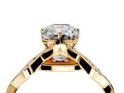 Solitaire Engagement Ring Setting for Emerald Cut Center with Accented Twist Band and Leaf Prong Head in Yellow Gold