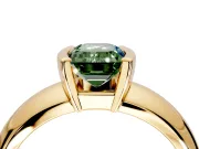 Tension Engagement Ring Setting for Fancy Green Emerald Cut Center with Wide Flat Band and Tension Head in Yellow Gold