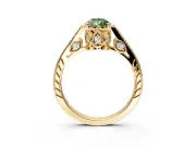 Cathedral Engagement Ring Setting for Fancy Green Pear-Shaped Center with Antique-Style Pave Band and Prong Head in Yellow Gold