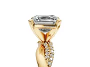 Solitaire Engagement Ring Setting for Asscher Cut Center with Pave and Plain Crossover and Basket Head in Yellow Gold