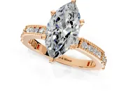Solitaire Engagement Ring Setting for Marquise Center with Milgrain-Edged Pave Band and Prong Head in Rose Gold