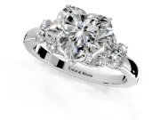 Solitaire Engagement Ring Setting for Heart-Shaped Center with Marquise Flower Shoulders and Prong Head in Platinum