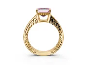 Engraved Engagement Ring Setting for Fancy Pink Asscher Cut Center with Milgrain Pave Band and Prong Head in Yellow Gold