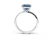 Solitaire Engagement Ring Setting for Fancy Blue Asscher Cut Center with Fine Pave Narrow Band and Prong Head in White Gold