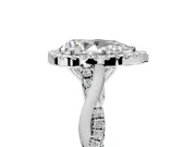 Halo Engagement Ring Setting for Pear-Shaped Center with Twist Band and Prong Head in Platinum