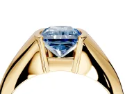 Tension Engagement Ring Setting for Fancy Blue Radiant Cut Center with Wide Tapered Band and Tension Head in Yellow Gold