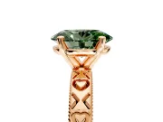 Solitaire Engagement Ring Setting for Fancy Green Oval Center with XO Engraved Band and Prong Head in Rose Gold