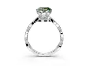 Solitaire Engagement Ring Setting for Fancy Green Heart-Shaped Center with Accented Twist Band and Leaf Prong Head in Platinum