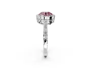 Halo Engagement Ring Setting for Fancy Pink Round Cut Center with Heart-Shaped Openwork, Pave Band and Prong Head in White Gold