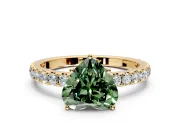 Solitaire Engagement Ring Setting for Fancy Green Heart-Shaped Center with Large Accent Band and Prong Head in Yellow Gold