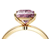 Solitaire Engagement Ring Setting for Fancy Pink Princess Cut Center with Thin Rounded Plain Band and Prong Head in Yellow Gold