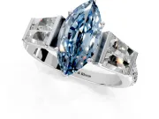 Channel-Set Engagement Ring Setting for Fancy Blue Marquise Center with Baguette Band and Prong Head in Platinum