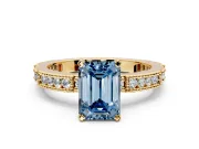 Solitaire Engagement Ring Setting for Fancy Blue Emerald Cut Center with Milgrain-Edged Pave Band and Prong Head in Yellow Gold