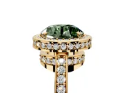 Halo Engagement Ring Setting for Fancy Green Round Cut Center with Metal-Rimmed Halo, Pave Band and Prong Head in Yellow Gold
