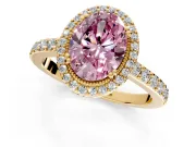 Halo Engagement Ring Setting for Fancy Pink Oval Center with Inner Milgrain Border and Prong Head in Yellow Gold