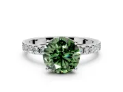 Solitaire Engagement Ring Setting for Fancy Green Round Cut Center with Band of Accents and Prong Head in Platinum