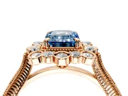 Milgrain Halo Engagement Ring Setting for Fancy Blue Emerald Cut Center with Bezel Point Accents and Prong Head in Rose Gold