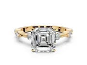 Solitaire Engagement Ring Setting for Asscher Cut Center with Bezel Station Band and Prong Head in Yellow Gold