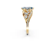 Halo Engagement Ring Setting for Fancy Blue Marquise Center with Marquise and Pave Bypass Band and Prong Head in Yellow Gold