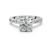 Baguette Engagement Ring Setting for Radiant Cut Center with Alternating Bar-Set Band and Prong Head in Sterling Silver