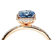 Hidden Halo Engagement Ring Setting for Fancy Blue Radiant Cut Center with Pave Band and Prong Head in Rose Gold