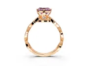 Solitaire Engagement Ring Setting for Fancy Pink Asscher Cut Center with Accented Twist Band and Leaf Prong Head in Rose Gold
