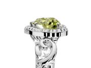Halo Engagement Ring Setting for Fancy Yellow Heart-Shaped Center with Open Scroll Shoulders and Prong Head in Sterling Silver