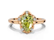 Floral Frame Engagement Ring Setting for Fancy Yellow Pear-Shaped Center with Accent Clusters and Prong Head in Rose Gold