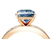 Solitaire Engagement Ring Setting for Fancy Blue Princess Cut Center with Channel Baguette Band and Prong Head in Rose Gold