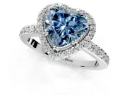 Halo Engagement Ring Setting for Fancy Blue Heart-Shaped Center with Inner Milgrain Border and Prong Head in Platinum