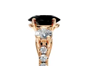 3 Stone Engagement Ring Setting for Fancy Black Oval Center with Crossover Basket, Pave Band and Prong Head in Rose Gold