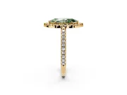 Pave Halo Engagement Ring Setting for Fancy Green Marquise Center with Single Row Pave Band and Prong Head in Yellow Gold