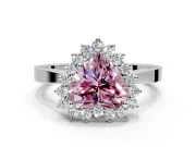 Starburst Halo Engagement Ring Setting for Fancy Pink Heart-Shaped Center with Flat Cathedral Band and Prong Head in Sterling Silver