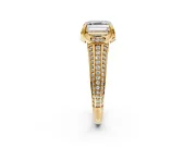 Solitaire Engagement Ring Setting for Asscher Cut Center with Accented Split Shank and Prong Head in Yellow Gold