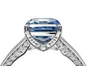 Solitaire Engagement Ring Setting for Fancy Blue Asscher Cut Center with Milgrain-Framed Pave Band and Prong Head in Sterling Silver