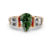 Channel-Set Engagement Ring Setting for Fancy Green Pear-Shaped Center with Baguette Band and Prong Head in Rose Gold