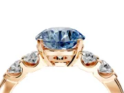 5 Stone Engagement Ring Setting for Fancy Blue Round Cut Center with Plain Band and Prong Head in Rose Gold