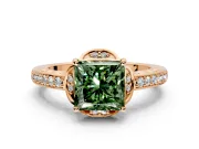 Floral Engagement Ring Setting for Fancy Green Princess Cut Center with Four Accent Clusters and Prong Head in Rose Gold