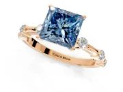 Solitaire Engagement Ring Setting for Fancy Blue Princess Cut Center with Bezel Station Band and Prong Head in Rose Gold