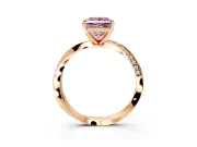 Side Accent Engagement Ring Setting for Fancy Pink Princess Cut Center with Accent Shoulders and Prong Head in Rose Gold