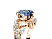 Solitaire Engagement Ring Setting for Fancy Blue Heart-Shaped Center with Pave Bypass Twist Band and Prong Head in Rose Gold