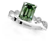 Solitaire Engagement Ring Setting for Fancy Green Emerald Cut Center with Milgrain Bezel Accents and Prong Head in Platinum