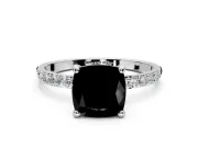 Solitaire Engagement Ring Setting for Fancy Black Cushion Cut Center with Pave Accents and Prong Head in Platinum